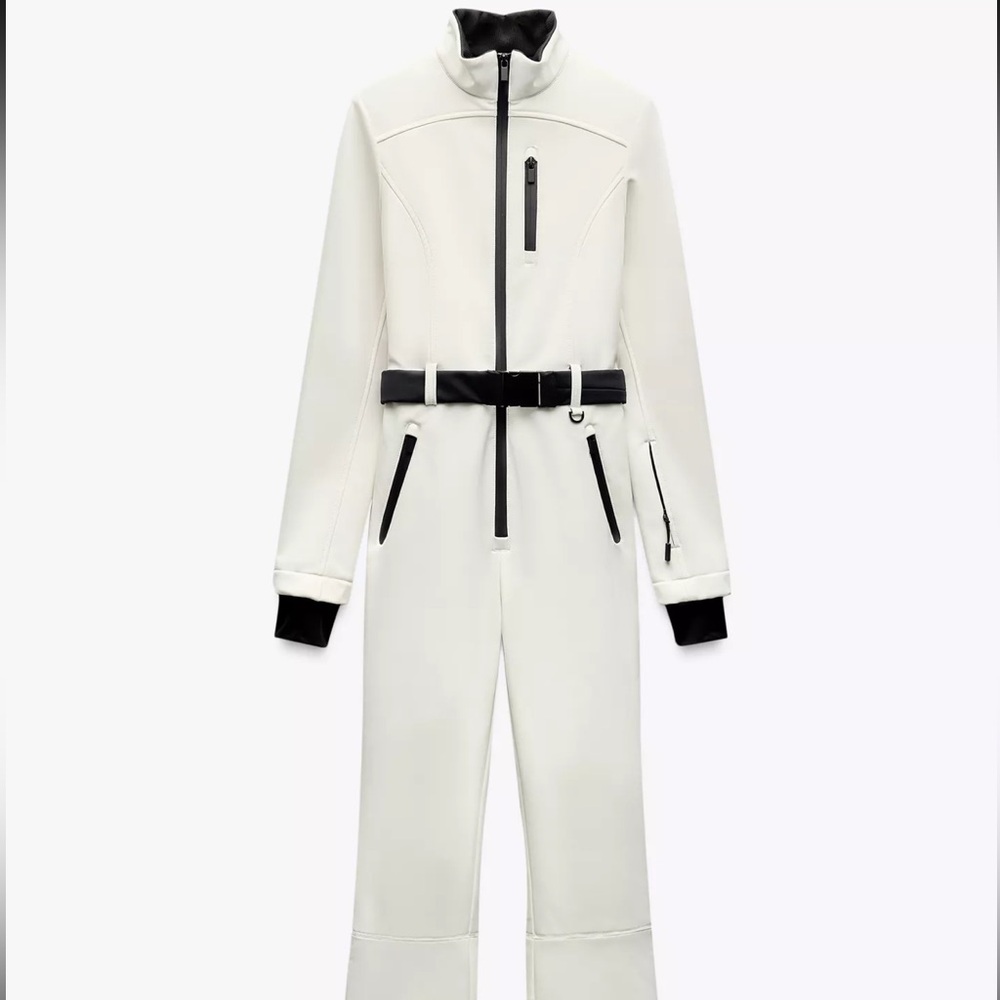Zara White Jumpsuit with Black Accents